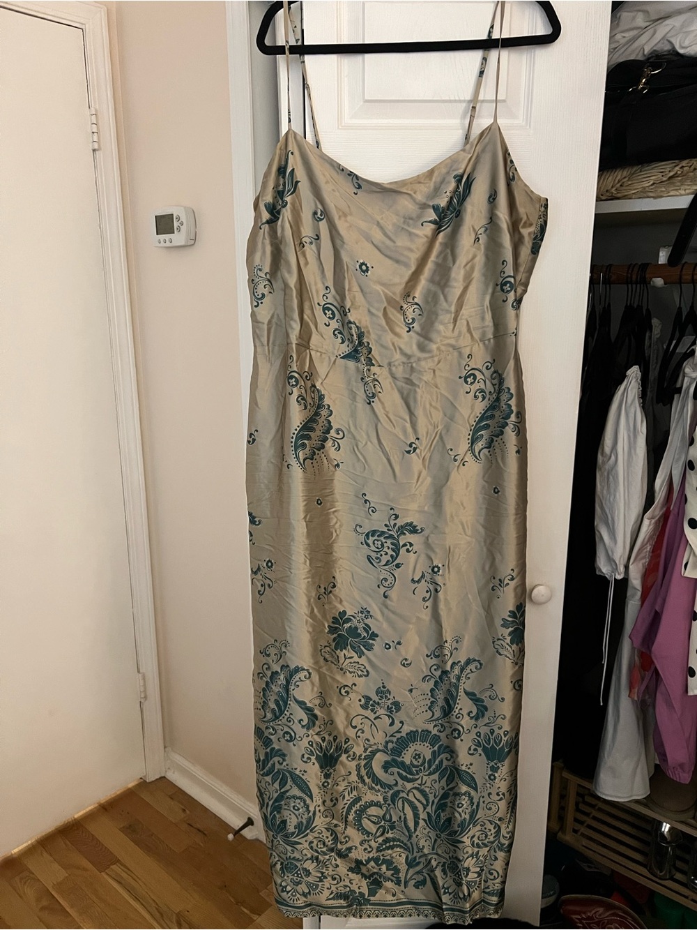 Reformation Beige Maxi Dress with Teal Floral Print
